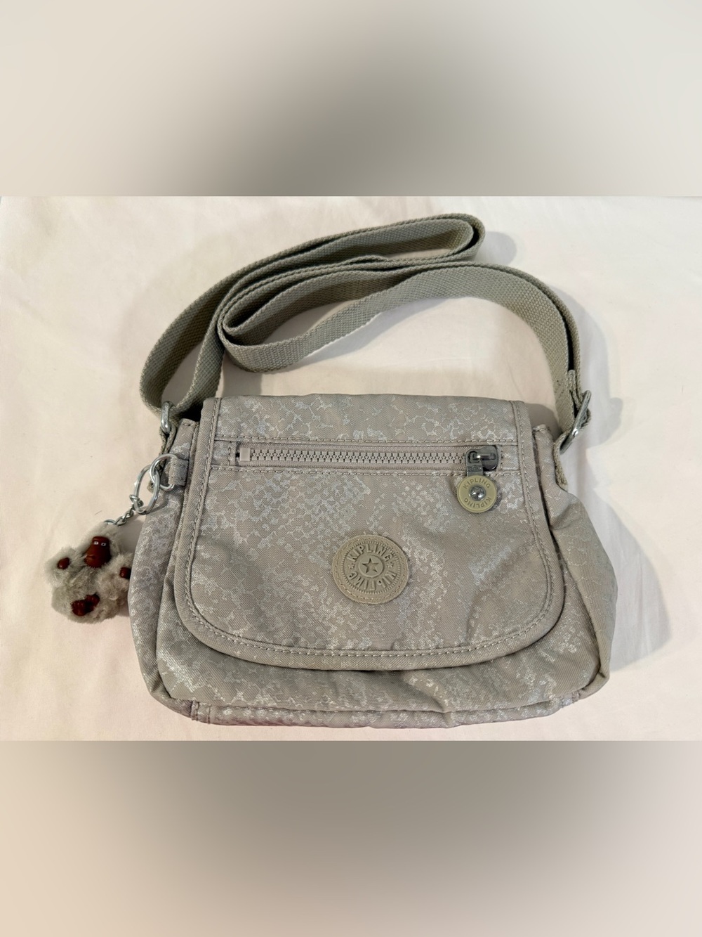 Kipling Sabian Light Gray / Silver snake print Patterned mini Crossbody Bag